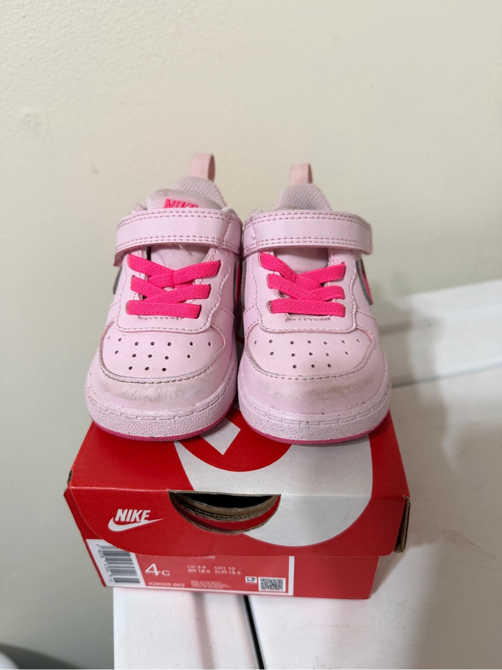 Nike Pink Toddler Velcro Sneakers with Hot Pink Laces